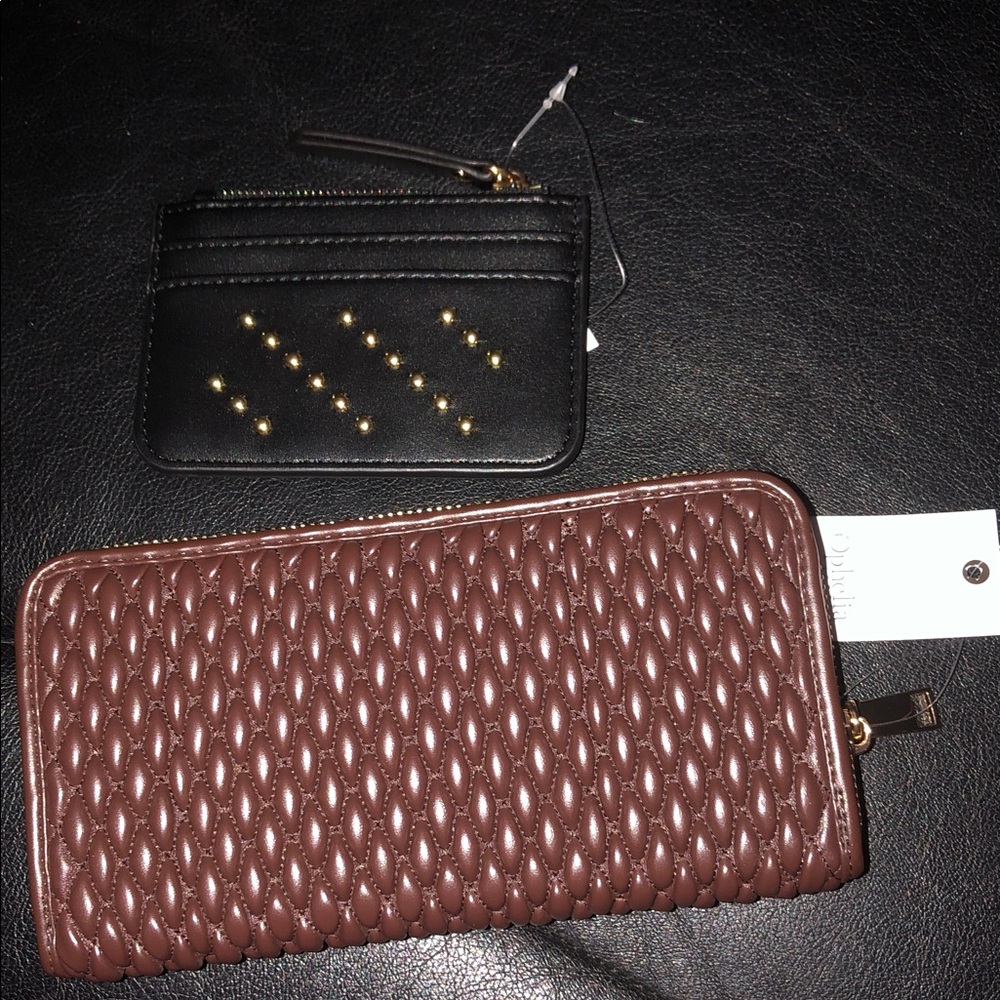 Brown Quilted Wallet and Black Card Holder